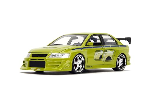 Jada Toys 99788 Fast & Furious Brian's 2002 Mitsubishi Lancer EVO VII, Auto, Tuning-Modell im Maßstab 1:24, mit Spoiler, zu öffnende Türen, Motorhaube und Kofferraum, Freilauf, grün von Jada Toys