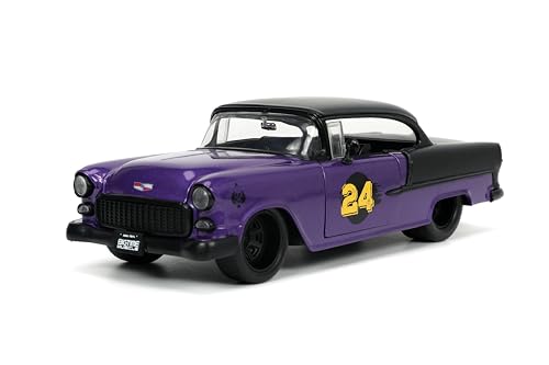 Jada Toys Bigtime Muscle 1:24 1955 Chevy Bel-Air Druckguss-Auto – Öffnende Türen, Motorhaube, Kofferraum, Gummireifen (Metallic Lila/Gold) von Jada Toys