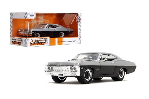 Jada Toys Bigtime Muscle 1:24 1967 Chevrolet Impala SS – Öffnungstüren, Motorhaube, Kofferraum, Gummireifen (Candy Silver/Black) von Jada Toys