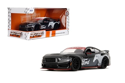 Jada Toys Bigtime Muscle 1:24 2024 Ford Mustang Dark Horse Druckguss-Auto - Türen öffnen Motorhaube Kofferraum Gummireifen (glänzendes Schwarz) von Jada Toys