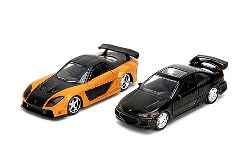 Jada Toys - Fast and Furious Autos (2er-Set) - Honda Civic EJ1 1993 & Han's Mazda RX-7 1997-2 Legacy Series Modellautos mit Türen zum Öffnen, 1:32, 19cm, ab 8 Jahre, Wave 1, Set 1 von Jada Toys