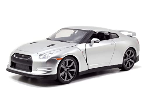 Jada Toys - Fast and Furious Modellauto 1:24 - Brian`s Nissan GT-R R35 (Silber) aus Fast & Furious, Die Cast Auto von Brian O`Conner mit Teilen zum Öffnen, 19cm, ab 8 Jahre von Jada Toys