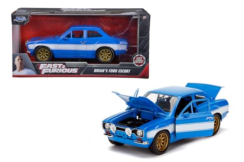 Jada Toys Fast & Furious Brian's 1974 Ford Escort, Auto, Spielzeugauto aus Die-cast, öffnende Türen, Kofferraum & Motorhaube, Maßstab 1:24, blau von Jada Toys