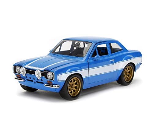 Jada Toys Fast & Furious Brian's 1974 Ford Escort, Auto, Spielzeugauto aus Die-cast, öffnende Türen, Kofferraum & Motorhaube, Maßstab 1:24, blau von Jada Toys