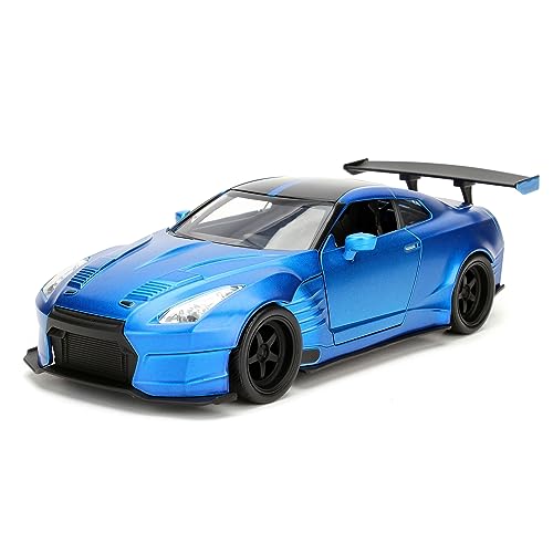 Jada Toys Fast & Furious Brian's 2009 Nissan GT-R (R35) Ben Sopra, Auto, Tuning-Modell im Maßstab 1:24, mit Spoiler, zu öffnende Türen, Motorhaube und Kofferraum, Freilauf, blau von Jada Toys