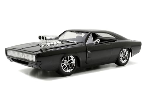 Jada Toys Fast & Furious Dom's 1970 Dodge Charger R/T, Auto, Spielzeugauto aus Die-cast, öffnende Türen, Kofferraum & Motorhaube, Maßstab 1:24, glänzend schwarz von Jada Toys