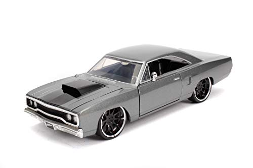 Jada Toys 253203054 Fast & Furious Dom's 1970 Plymouth Road Runner, Auto, Tuning-Modell im Maßstab 1:24, zu öffnende Türen, Motorhaube und Kofferraum, Freilauf, grau von Jada Toys