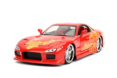 Jada Toys Fast & Furious Orange JL5 Mazda RX-7, Auto, Tuning-Modell im Maßstab 1:24, zu öffnende Türen, Motorhaube und Kofferraum, Freilauf, rot metallic von Jada Toys