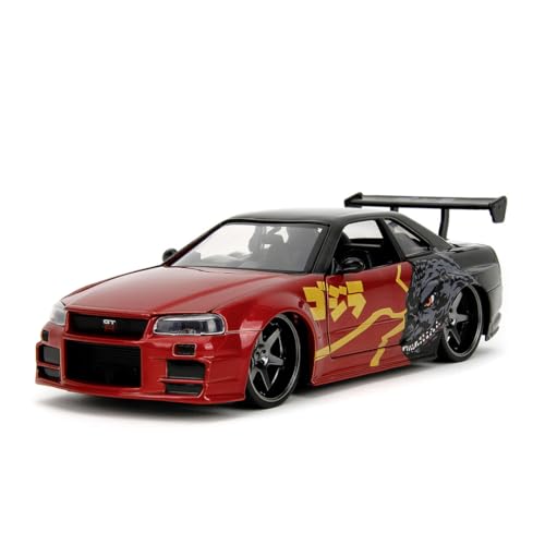 Jada Toys Godzilla Modellauto Nissan Skyline GT-R (R34) 2002 - Godzilla vs. Destoroyah Spielzeug-Auto aus Metall mit Teilen zum Öffnen, Maßstab 1:24 (19 cm), für Fans & Sammler ab 8 Jahre von Jada Toys