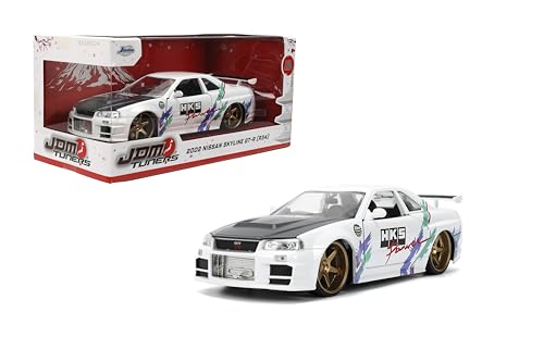 Jada Toys JDM Tuners 1:24 Die-Cast 2002 Nissan Skyline GT-R (R34), Türen zum Öffnen, Detaillierter Innenraum, Gummireifen, Sammlerstück für Kinder ab 8 Jahren (Hochglanzweiß) von Jada Toys