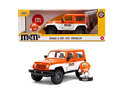 M&Ms Orange 2007 Jeep Wrangler 1:24 Fahrzeug und M&M Sammelfigur von Jada Toys