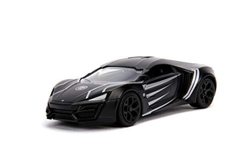 Jada Toys Marvel Black Panther Lykan Hypersport, Spielzeugauto aus Die-cast, zu öffnende Türen, Gummireifen, Maßstab 1:32, schwarz von Jada Toys