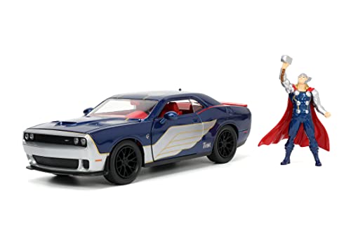 Jada Toys Marvel Figur Thor mit Modellauto 2015er Dodge Challenger SRT8 Hellcat - Set aus Marvel Avengers Actionfigur (8 cm) & Spielzeugauto (20 cm), für Marvel Fans und Kinder ab 8 Jahre von Jada Toys