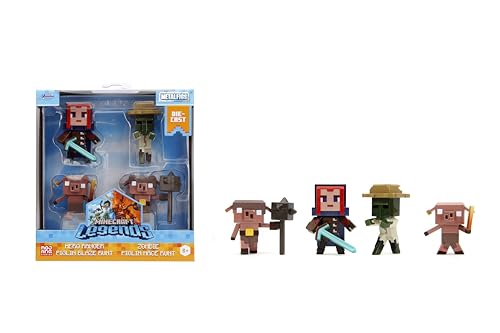 Jada Toys - Minecraft Figuren-Set (4 Stück) aus Metall, Welle 2, Pop-Kultur Sammelfiguren: Hero, Villager, Piglin Grunter, Piglin Runt, 4 Stück/Set, für Gamer & Sammler ab 8 Jahre, je 6,5 cm von Jada Toys