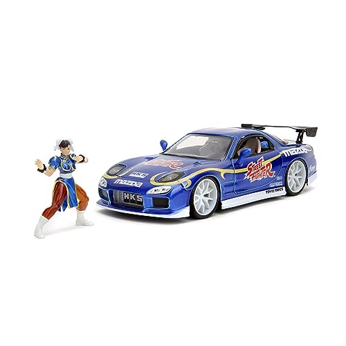 Jada Toys Street Fighter Figur Chun-Li mit Modellauto 1993er Mazda RX-7 - Set aus Actionfigur (6 cm) und Spielzeugauto (20 cm) für Fans und Kinder ab 8 Jahre, Blau von Jada Toys