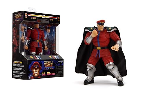 Jada Toys Street Fighter II M. Bison Actionfigur Wave 2 - Maßstab 1:12, 15,2 cm hoch, austauschbare Köpfe, Hände, lila Feuerzubehör von Jada Toys