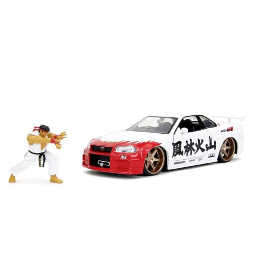 Jada Toys Street Fighter Figur Ryu mit Modellauto 2002er Nissan Skyline GT-R - Set aus Figur (6 cm) und Spielzeugauto (19 cm) für Fans und Kinder ab 8 Jahre von Jada Toys