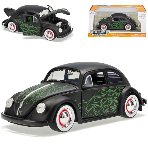 Volkwagen Käfer Coupe Matt Schwarz Grüne Flammen mit weiße Reifen 1/24 Jada Modell Auto von Jada Toys