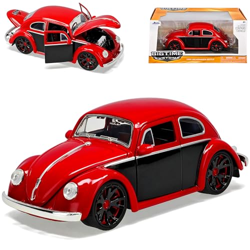 Volkwagen Käfer Coupe Rot mit schwarzen Seiten 1/24 Jada Modell Auto mit individiuellem Wunschkennzeichen von Jada Toys