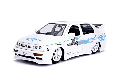 Jada Toys Fast & Furious Jesse's 1995 Volkswagen Jetta, Auto, Tuning-Modell im Maßstab 1:24, mit Spoiler, zu öffnende Türen, Motorhaube und Kofferraum, Freilauf, weiß von Jada Toys