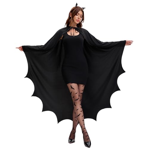 JadeLink Fledermaus Umhang Damen,mit Haarspange und Tattoo Gesicht,Fledermaus Kostüm für Erwachsene Stilvolles Design perfekte Verkleidung für Kostümpartys Halloween und Karneval JadeLink Fledermaus Umhang Damen,mit Haarspange und Tattoo Gesicht,Fledermaus Kostüm für Erwachsene Stilvolles Design perfekte Verkleidung für Kostümpartys Halloween und Karneval von JadeLink