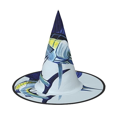 Jadery Spooktacular Blauer Fisch Halloween Hexenhut - Perfektes Accessoire für Ihr Hexenkostüm von Jadery