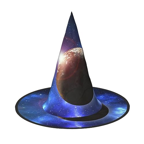 Jadery Spooktacular Planeten im Weltraum Hintergrund Halloween Hexenhut - Perfektes Accessoire für Ihr Hexenkostüm von Jadery
