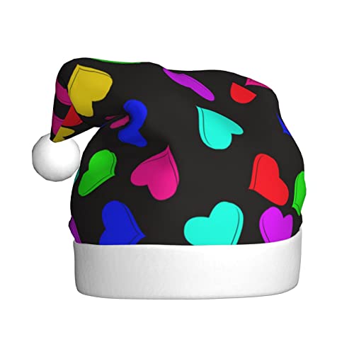 Jadery Weihnachtsmütze mit Regenbogen-Herzen, Unisex, Weihnachtsmütze für Erwachsene, Neujahr, festliche Party, Weihnachtszubehör von Jadery