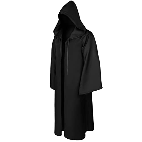 Jadive Halloween Umhang mit Kapuze Zauberer Umhang Ritter Kapuzenumhang Coole Cosplay Kostüme für Herren Damen Erwachsene Kinder Party (Schwarz, L) von Jadive