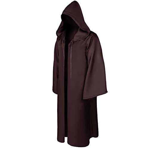 Jadive Robe Umhang mit Kapuze Herren Ritter Maskerade Cosplay Kostüm Gotisch Tunika Kapuze Umhang Cooler Halloween Zauberer Robe Umhang (Braun, XL) von Jadive