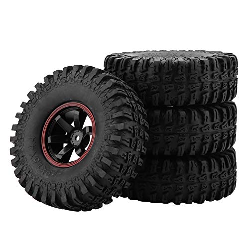 RC Car Gummireifen, 4 Stück 6 Löcher Reifen RC Rad Reifen Gummireifen Auto Gummirad Zubehör mit Naben für 1/10 Skala Universal RC Crawler Off-Road-Klettern Modellauto von Jadpes