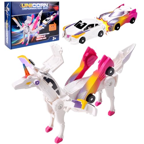 Jadyon Einhorn Roboter, Transformierendes Auto Roboter Spielzeug, Unicorn Racing Car Set, Transformations-Auto-Roboter-Spielzeug Geschenk FüR Kinder, Kollision Deformation Kombinierter Roboter. von Jadyon