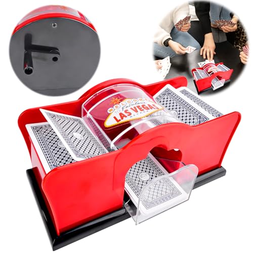 Jadyon Kartenmischmaschine, Manual Card Shuffler 2 Deck with Hand Crank, Mischmaschine Karten Kartenmischer, Poker, Skip BO & viele weitere Karten - Mischmaschine für die perfekte Mischpause. (Rot) von Jadyon