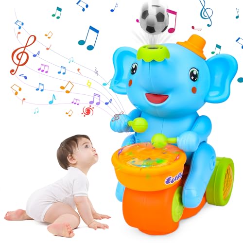 Musical Walking Elephant Drummer Toy, Trommelndes Elefantenspielzeug, Bewegliches Spielzeug für Babys, Krabbelspielzeug Baby Trommelnde Elefant Blasen Ball Gehen Auto Spielzeug Mit Lichter und Musik. von Jadyon