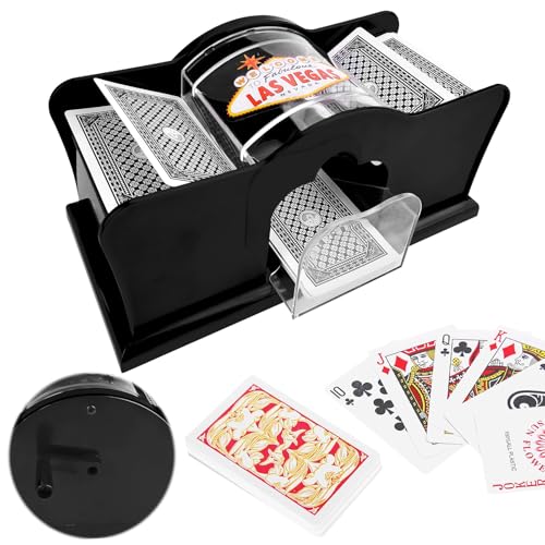 Kartenmischmaschine, Manual Card Shuffler 2 Deck With Hand Crank, Mischmaschine Karten Kartenmischer, Poker, Skip Bo & viele weitere Karten - Mischmaschine für die perfekte Mischpause. (Schwarz) von Jadyon