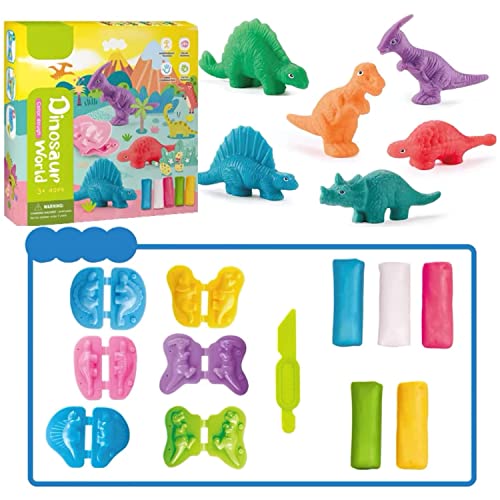 Jaeespon Knete Zubehör Knetwerkzeug Set, Dinosaurierformen, Schere, Knete Teigroller mit Aufbewahrungstasche, Spielset Knete zubehör für Kinder Kleinkinder Jungen Mädchen von Jaeespon