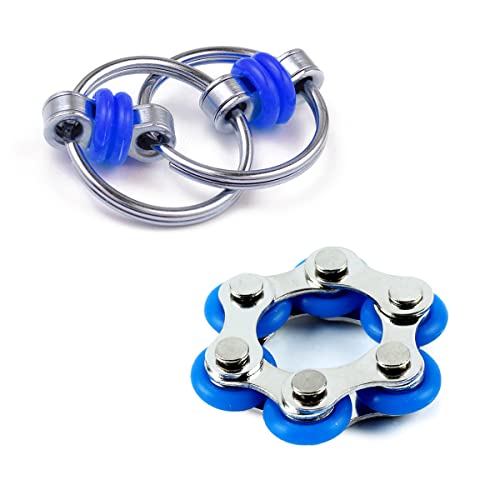 Jagowa 2 Stück Flippy Schlüsselanhänger Fidget Toy Sechs Rollenkette Edelstahl Dekompressionskette Stressreduzierer Fahrradkette für Erwachsene und Jugendliche ADHS Angst Autismus (Blau) (2208-61B) von Jagowa