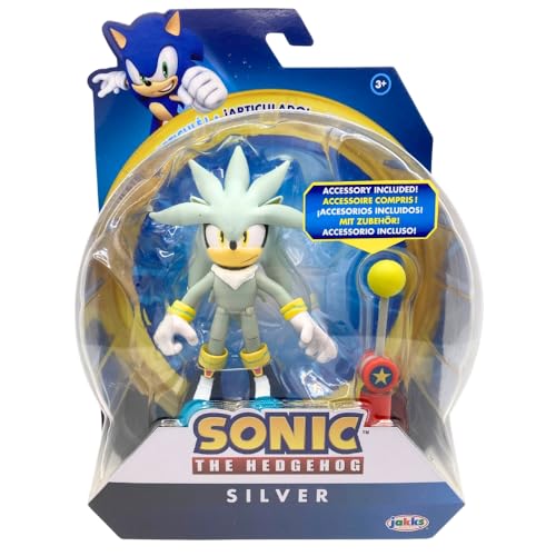 Jakks Pacific Sonic the Hedgehog 10 cm Silber der Igel Figur mit Checkpoint-Zubehör von Jakks Pacific