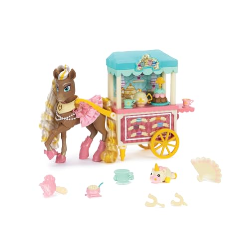 Jakks Pacific Wild Manes Pferdespielzeug für Mädchen, Cherie Spielzeugpferd mit beweglichen Vorderbeinen, Goldener Mähne, Tee- und Leckereienwagen, für Kinder ab 3 Jahren von Jakks Pacific