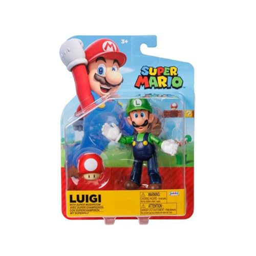 World of Nintendo – Super Mario Bros – Figur mit Gelenken, 10,2 cm – Figuren Luigi mit Pilz von Jakks Pacific