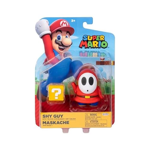 World of Nintendo – Super Mario Bros – Figur mit Gelenken, 10,2 cm – Figuren Red Shy Guy mit Questionsblock von Jakks Pacific