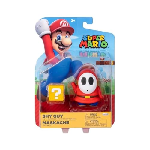 World of Nintendo – Super Mario Bros – Figur mit Gelenken, 10,2 cm – Figuren Red Shy Guy mit Questionsblock von Jakks Pacific