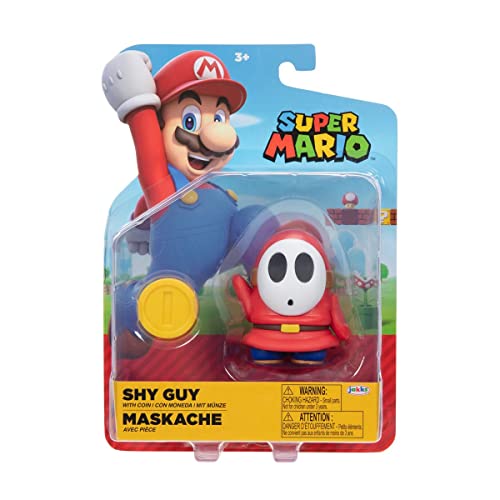 World of Nintendo – Super Mario – Figur mit Gelenken, 10,2 cm + Zubehör – Shy Guy + Münze von Jakks Pacific