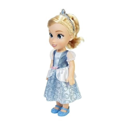 Disney Princess Cinderella Puppe 35cm, reflektierende Glitzeraugen, bewegliche Gelenke, ausziehbares Kleid, Schuhe, Krone, Blondes Haar, für Mädchen ab 3 Jahren von Disney Princess