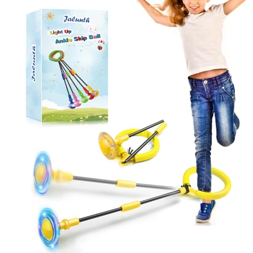 Jalunth Springring Fußkreisel Swing Wheel Outdoor Draußen Garten Strand Blinkt Skip Ball Spielzeug Spiele Kinder Erwachsene Jungen Mädchen 5 6 7 8 9 10 11 12 13 Jahre Geburtstag Geschenke mit Lichtrad von Jalunth