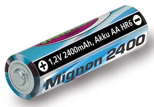 JAMARA 141018 - Akku 1,2V 2400mAh NiMh Mignon AA HR6 - wiederaufladbare Hochleistungsakku, geringe Selbstentladung, immer einsatzbereit, ideal für Blitzgeräte, Kameras, Fernbedienungen, Spielzeuge usw von JAMARA