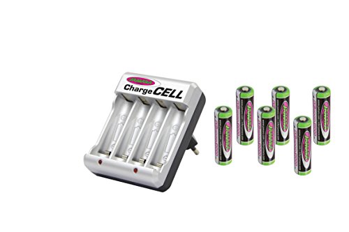 JAMARA 153085 - Ladegerät Charge Cell VE6 AA 1.2V, im Blister inclusiv 6xAA 2400 mAh von JAMARA