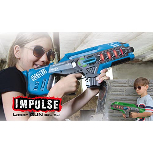 JAMARA 410084 - Impulse Gun – Rifle Set - Laser Tag mit 3 Battlemodi Spieler je Team, Last Man Standing, Duell, 4 simulierte Waffen mit Soundeffekte,bis 40m Reichweite, blau/grün von JAMARA