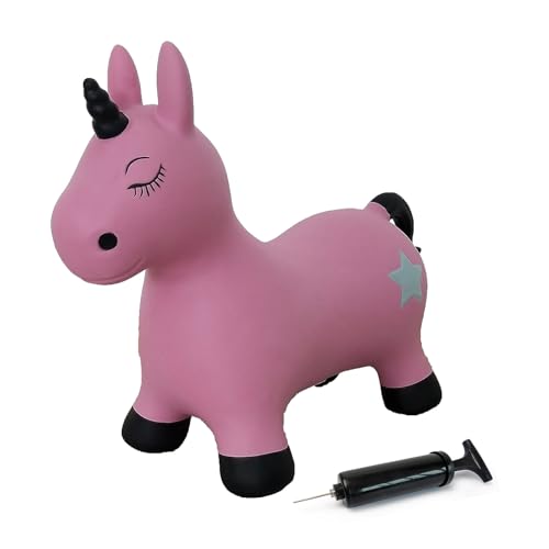 Jamara 460453 Hüpftier Einhorn mit Pumpe, BPA-Frei, bis 50 kg, fördert den Gleichgewichtssinn und die motorischen Fähigkeiten, robust und widerstandsfähig, pflegeleicht, pink von JAMARA