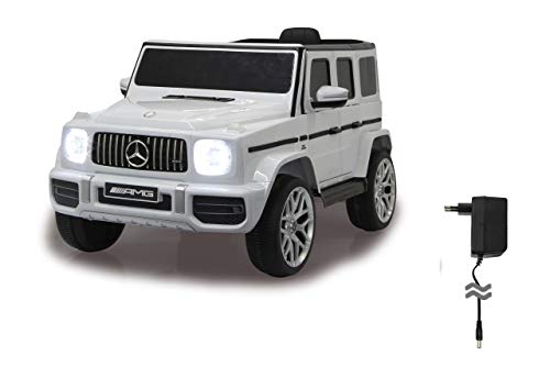 JAMARA 460640 - Ride-on Mercedes-Benz AMG G 63 12V-2-Gang, 2 leistungsstarke Antriebsmotoren, 12V Akku Lange Fahrzeit, USB, Akkuanzeige, Softanlauf, gefederte Hinterachse, LED, weiß, Groß von JAMARA